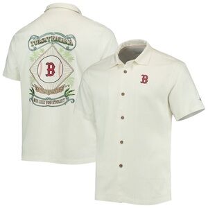 Men's Boston Red Sox Tommy Bahama Cream Baseball Camp Button-Up Shirt